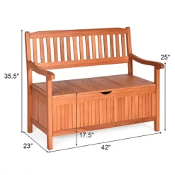Costway 42'' Storage Bench Deck Box Solid Wood Seating Container Tools Toys W/Backrest -Chic Furniture Store GUEST fe581b08 a71b 4c1c 9d55 211d1895556f